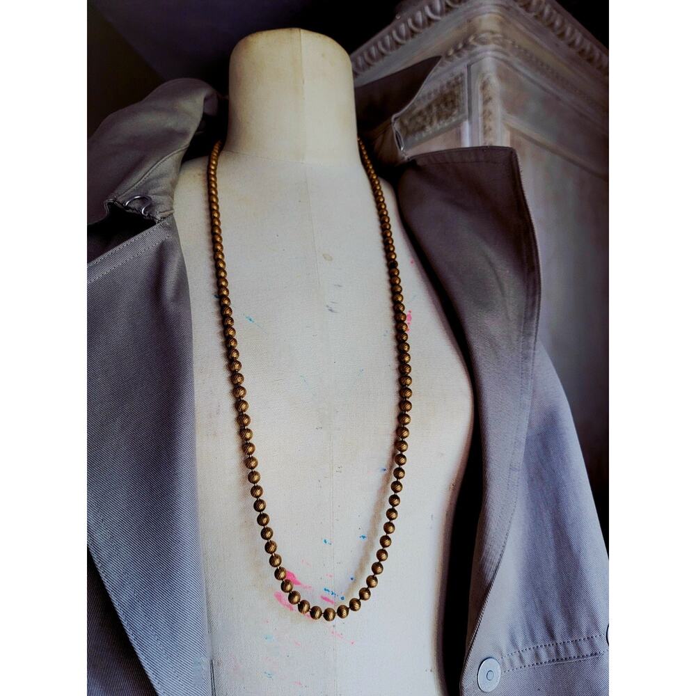 Antique brass string bead necklace Handmade 34" original RARE